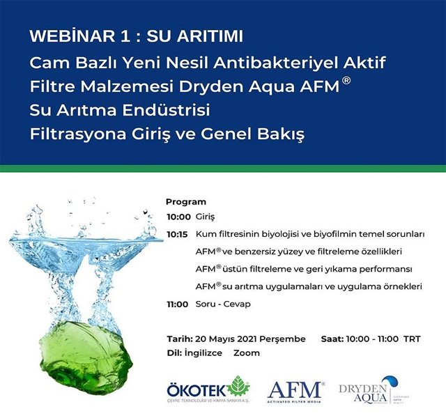 Webinar / Cam Bazlı Yeni Nesil Antibakteriyel Aktif Filtre Malzemesi Dryden Aqua AFM® Su Arıtma Endüstrisi – Filtrasyona Giriş ve Genel Bakış